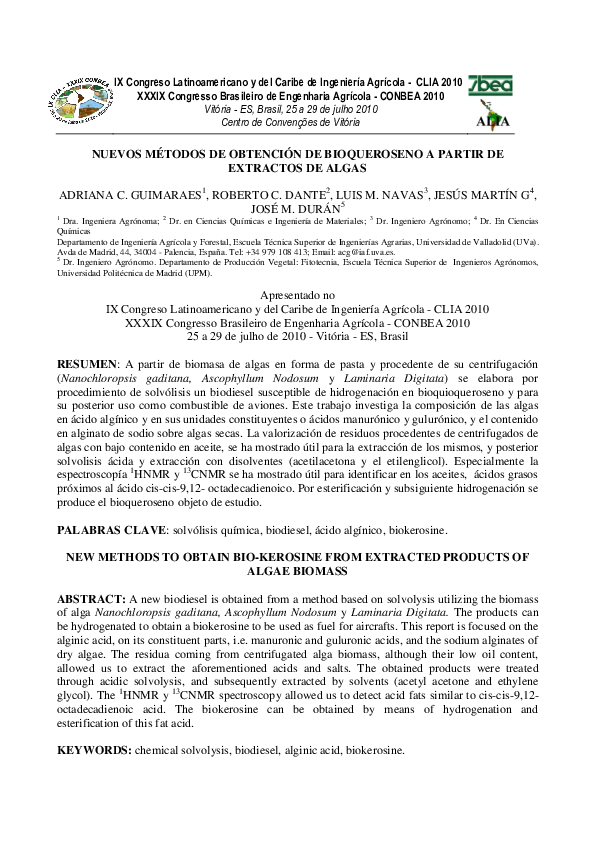 (PDF) Nuevos métodos de obtención de bioqueroseno a partir de extractos ...