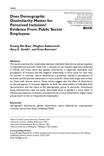 (PDF) Does Demographic Dissimilarity Matter for Perceived Inclusion ...