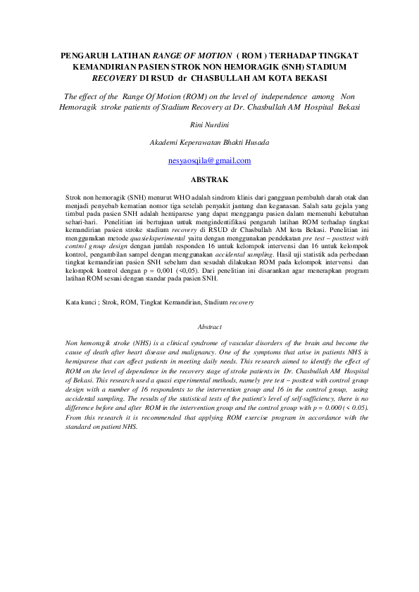(PDF) PENGARUH LATIHAN RANGE OF MOTION ( ROM ) TERHADAP TINGKAT ...