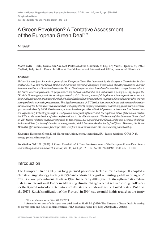 (PDF) A Green Revolution? A Tentative Assessment of the European Green Deal