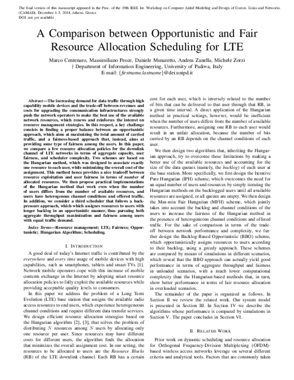 (PDF) A comparison between opportunistic and fair resource allocation ...