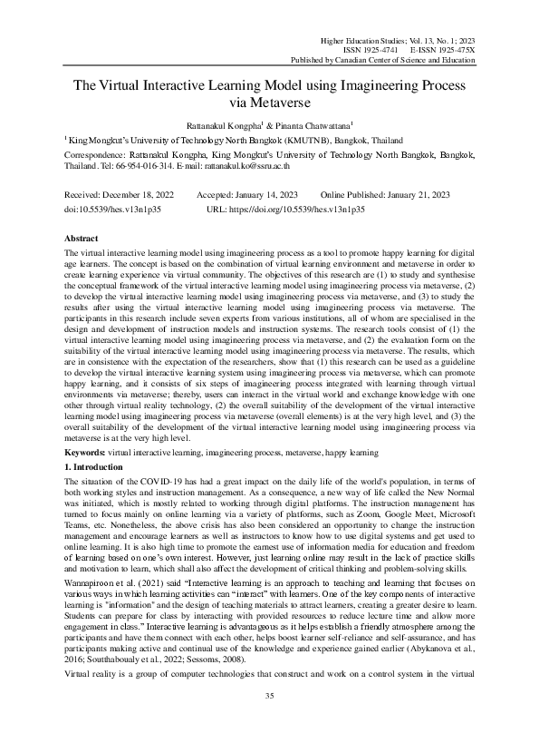 (PDF) The Virtual Interactive Learning Model using Imagineering Process ...