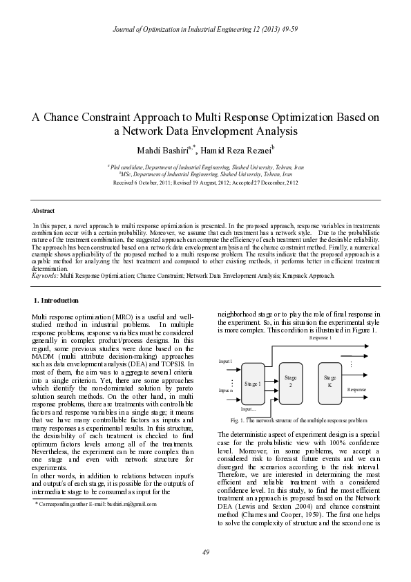 (PDF) A Chance Constraint Approach to Multi Response Optimization Based ...