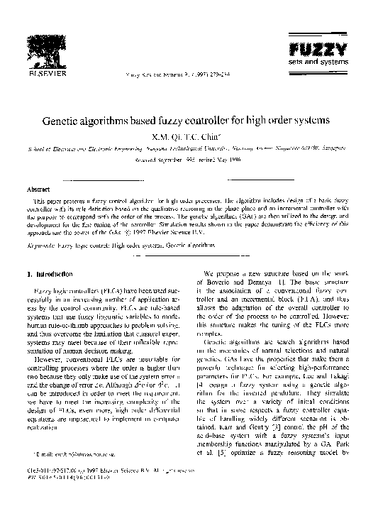 (PDF) Genetic algorithms based fuzzy controller for high order systems