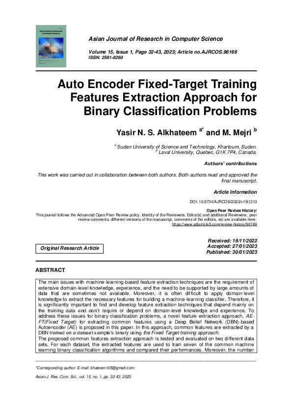 (PDF) Auto Encoder Fixed-Target Training Features Extraction Approach ...