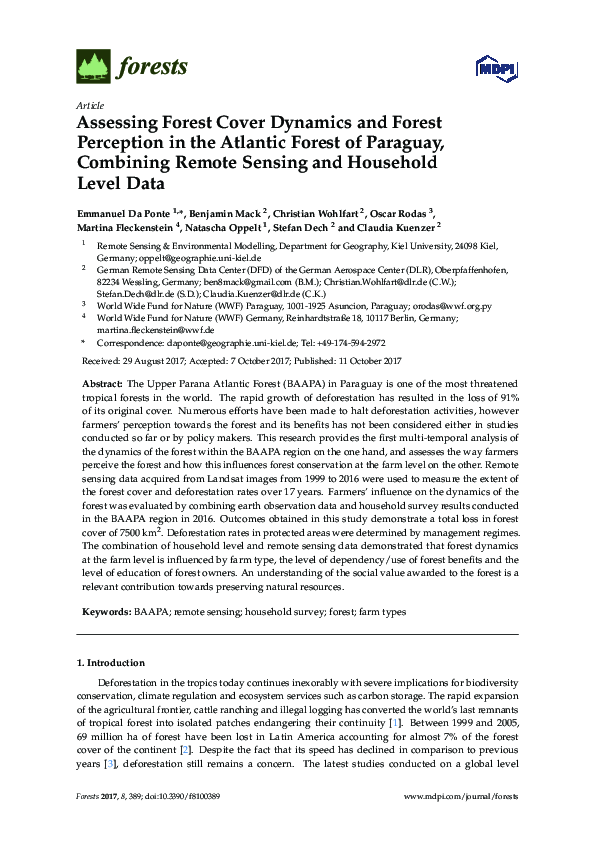 (PDF) Assessing Forest Cover Dynamics and Forest Perception in the ...