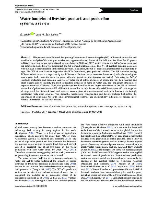 (PDF) Water footprint of livestock products and production systems a
