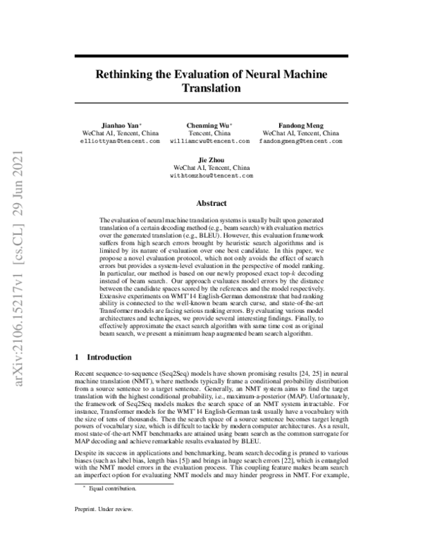 (PDF) Rethinking the Evaluation of Neural Machine Translation