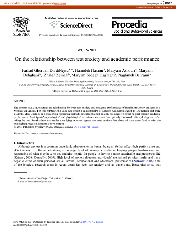 (PDF) On the relationship between test anxiety and academic performance