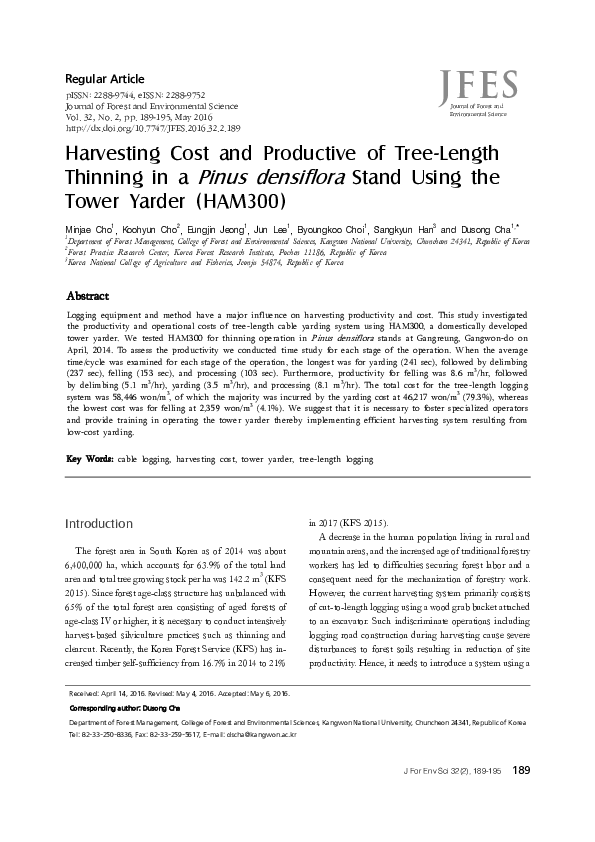 (PDF) Harvesting Cost and Productive of Tree-Length Thinning in a Pinus ...
