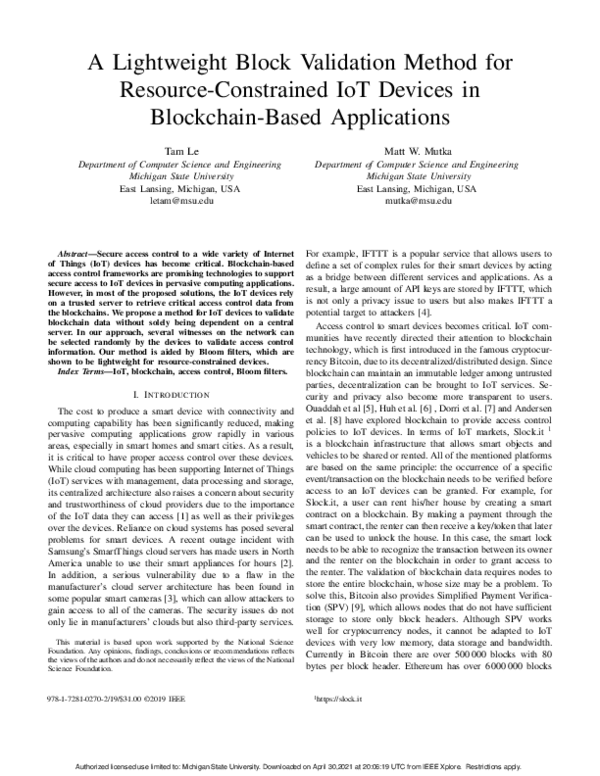(PDF) A Lightweight Block Validation Method for Resource-Constrained ...