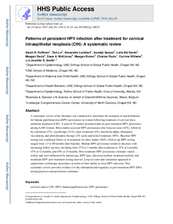 (PDF) Patterns of persistent HPV infection after treatment for cervical ...