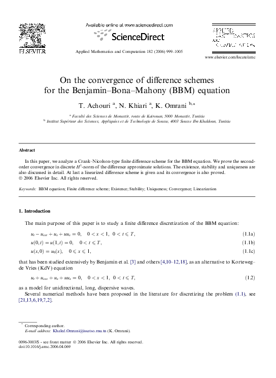 (PDF) On the convergence of difference schemes for the Benjamin–Bona ...