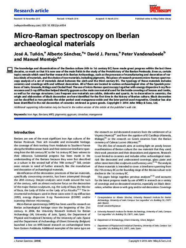 (PDF) Micro-Raman spectroscopy on Iberian archaeological materials