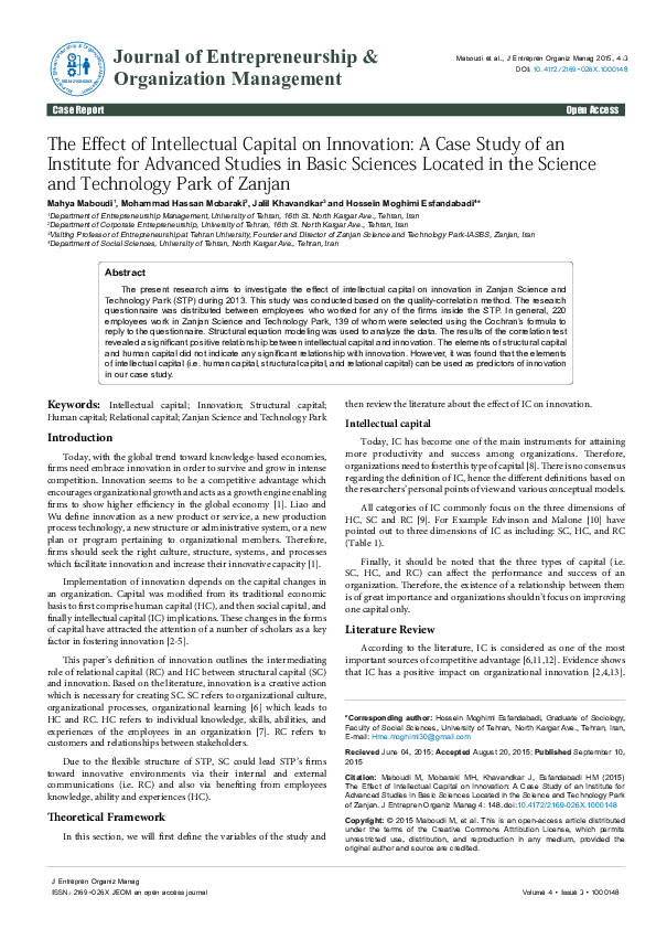 (PDF) The Effect of Intellectual Capital on Innovation: A Case Study of ...