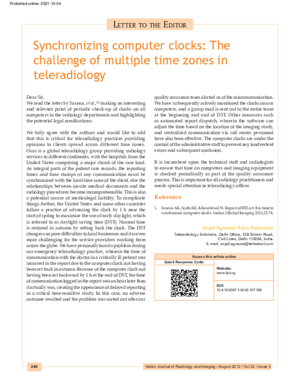 (PDF) Synchronizing computer clocks: The challenge of multiple time ...