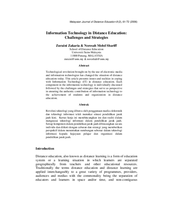 (PDF) Information Technology In Distance Education: Challenges and ...