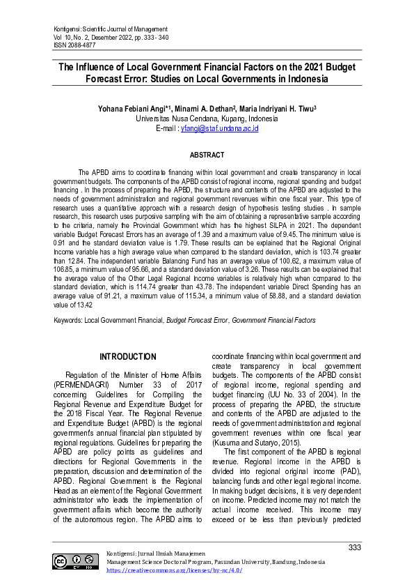 (PDF) The Influence of Local Government Financial Factors on the 2021 ...
