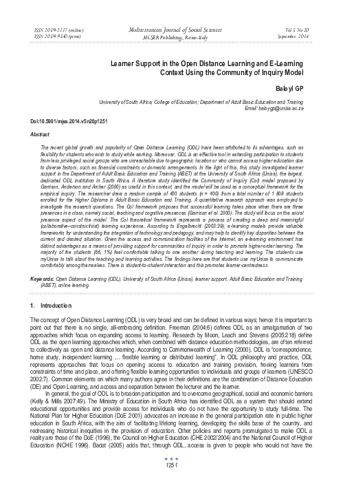(PDF) Learner Support in the Open Distance Learning and E-Learning ...