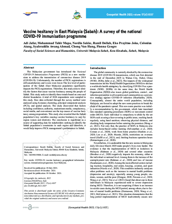 (PDF) Vaccine hesitancy in East Malaysia (Sabah): A survey of the ...