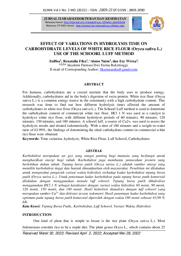 (PDF) EFFECT OF VARIATIONS IN HYDROLYSIS TIME ON CARBOHYDRATE LEVELS OF