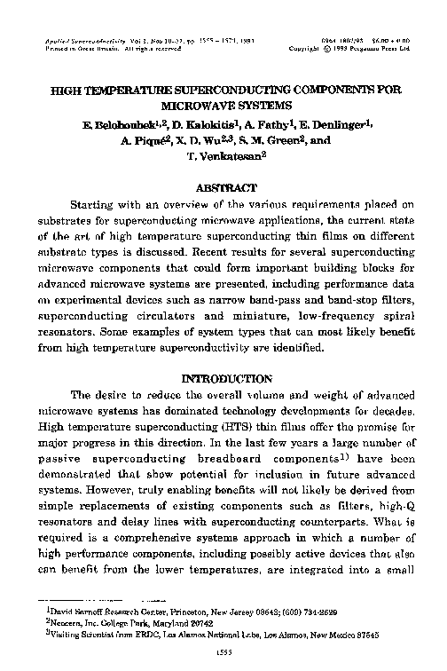 (PDF) High temperature superconducting components for microwave systems