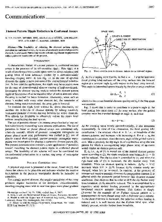(PDF) Element pattern ripple reduction in conformal arrays
