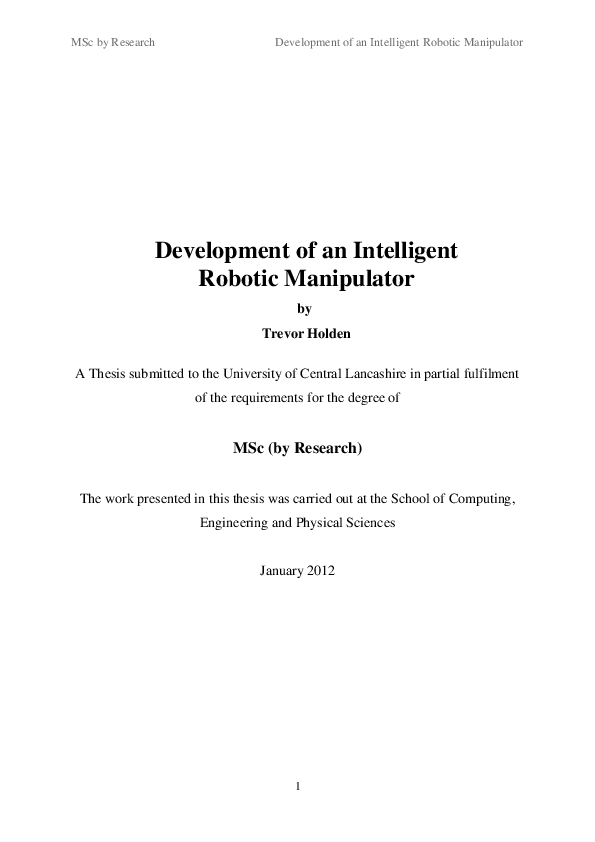 (PDF) Development of an Intelligent Robotic Manipulator