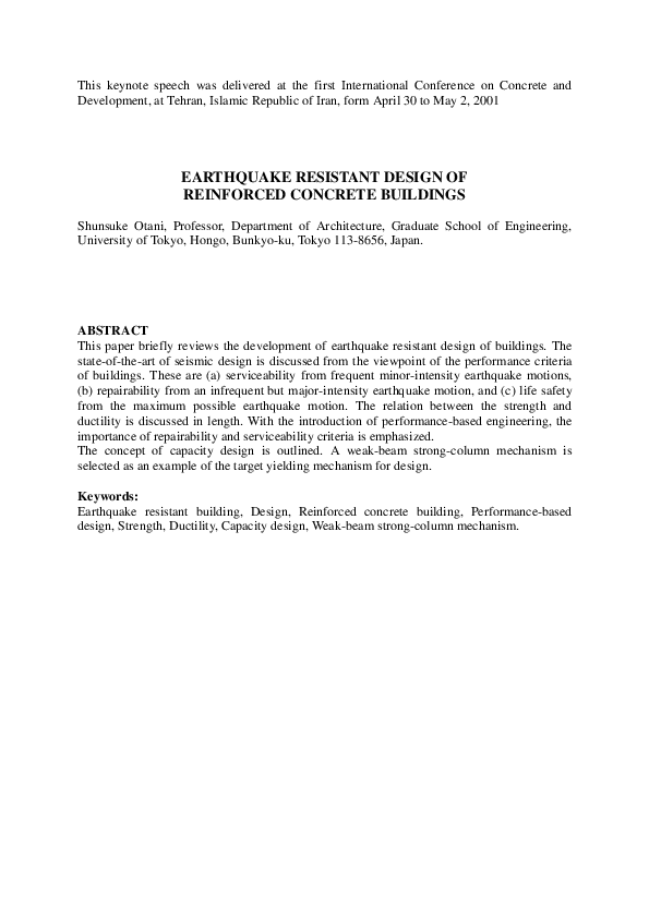 (PDF) Earthquake Resistant Design of Reinforced Concrete Buildings Past ...