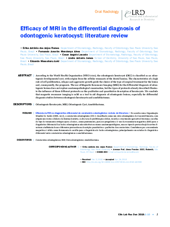 (PDF) Efficacy of MRI in the differential diagnosis of odontogenic ...