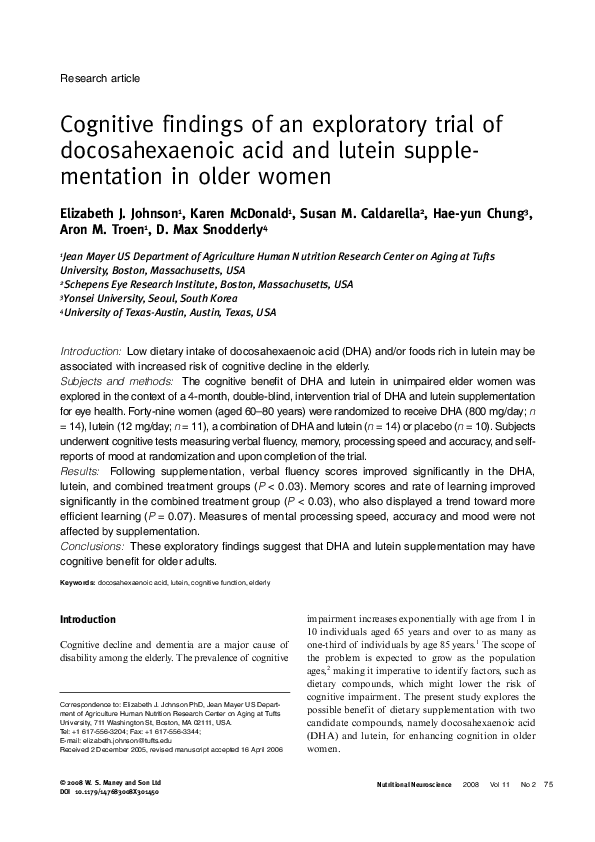(PDF) Cognitive findings of an exploratory trial of docosahexaenoic ...