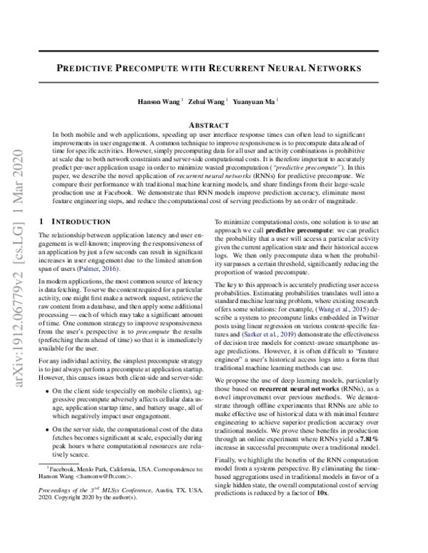 (PDF) Predictive Precompute with Recurrent Neural Networks