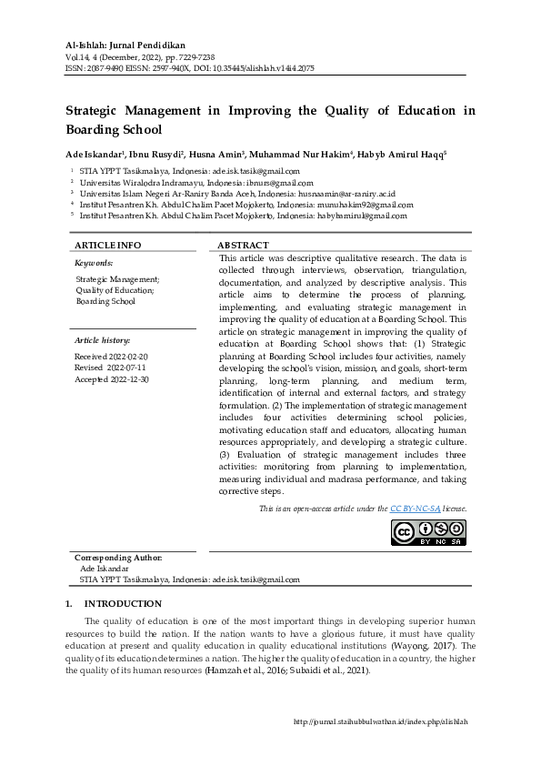 (PDF) Strategic Management in Improving the Quality of Education in ...