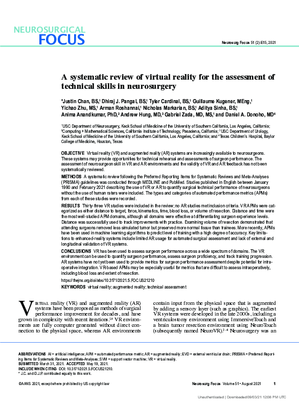 (PDF) A systematic review of virtual reality for the assessment of ...