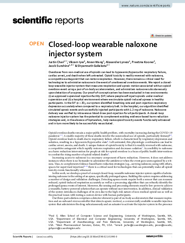 (PDF) Closed-loop wearable naloxone injector system
