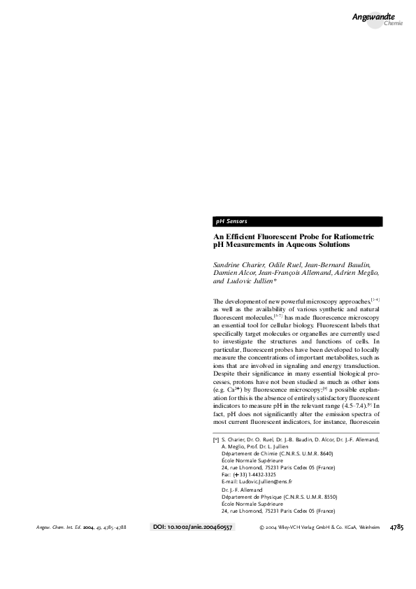 (PDF) An Efficient Fluorescent Probe for Ratiometric pH Measurements in ...