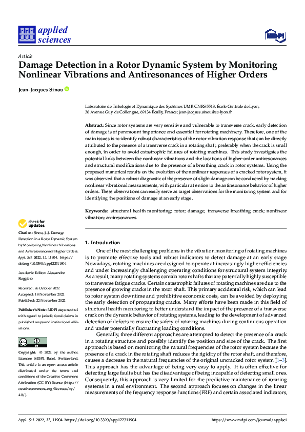 (PDF) Damage Detection in a Rotor Dynamic System by Monitoring ...