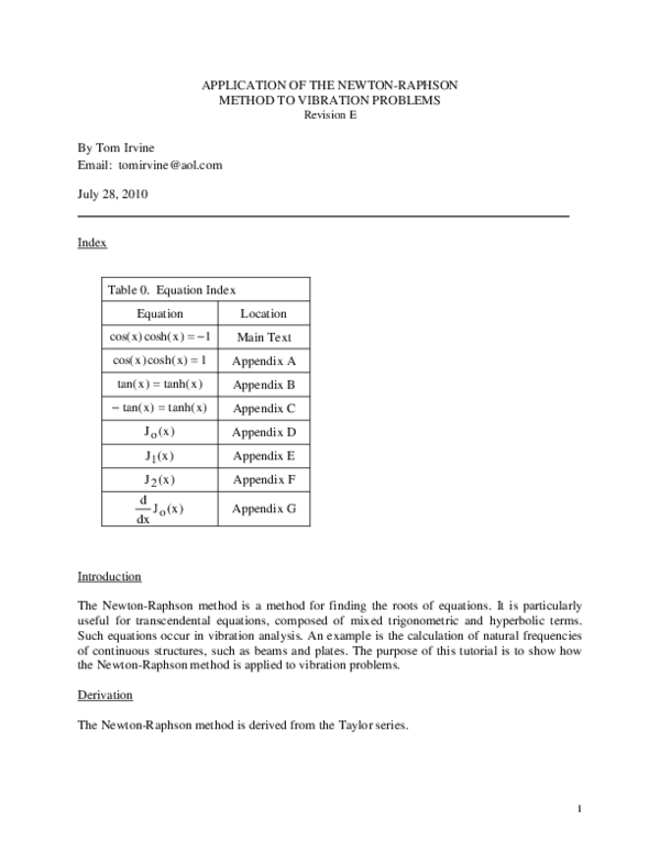 (PDF) Application of the NewtonRaphson Method to Vibration Problems