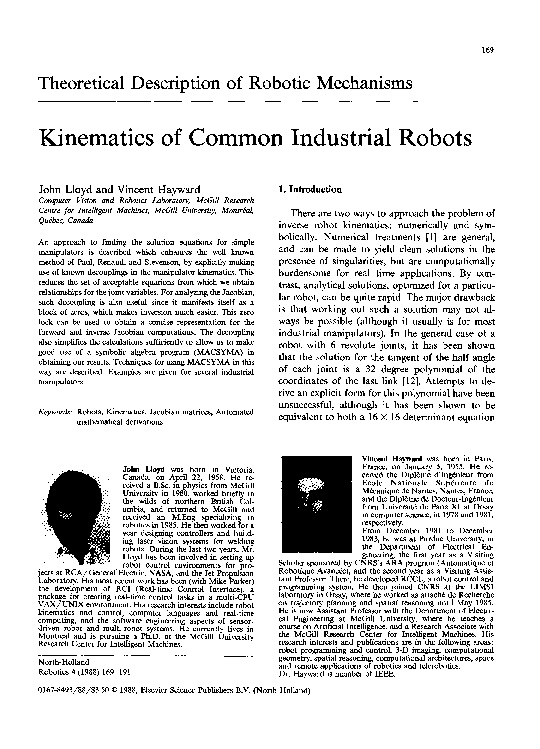 (PDF) Kinematics of common industrial robots