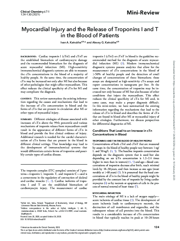 (PDF) Myocardial Injury and the Release of Troponins I and T in the ...