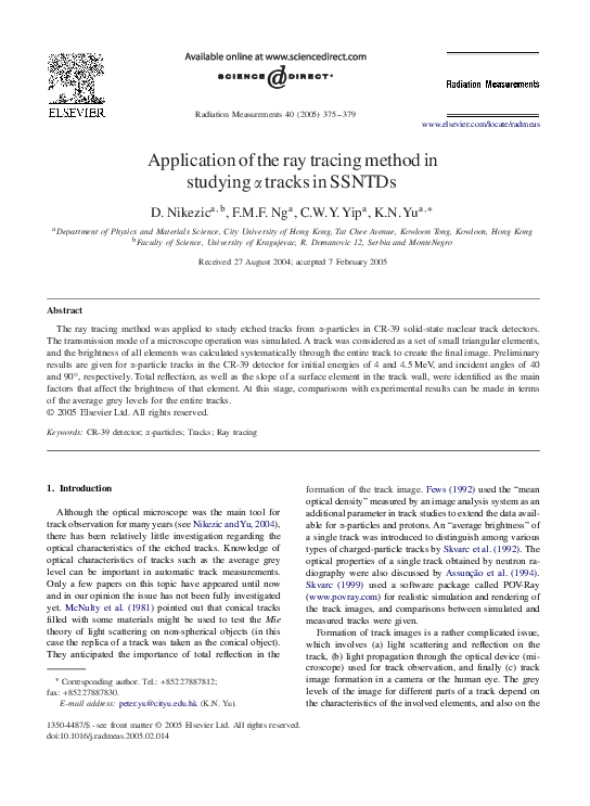 (PDF) Application of the ray tracing method in studying tracks in SSNTDs