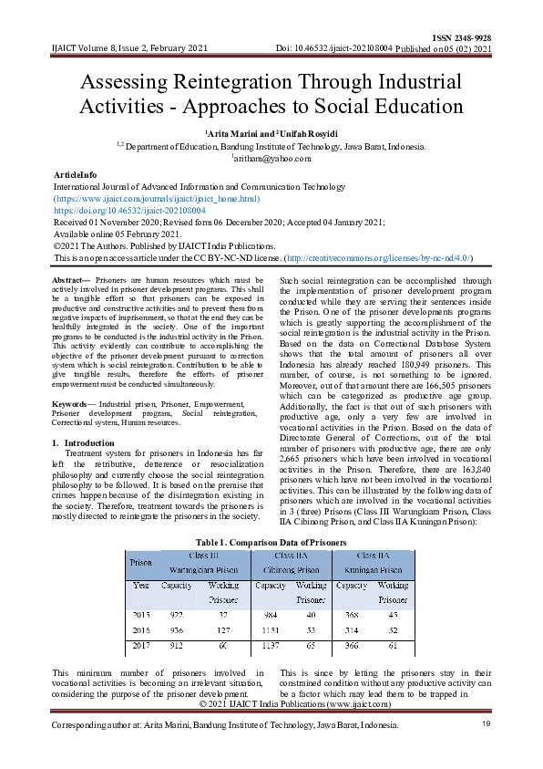 (PDF) Assessing Reintegration Through Industrial Activities ...