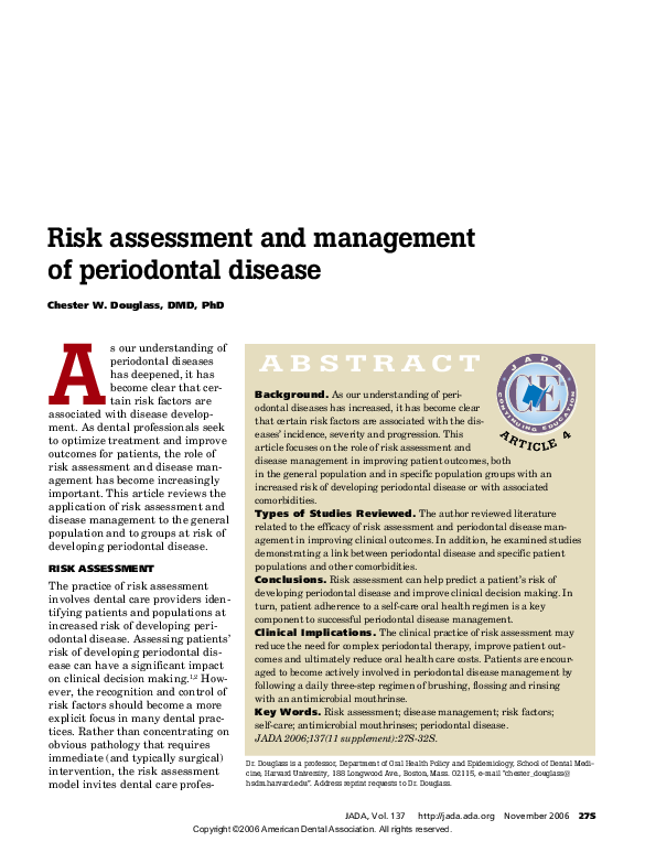 (PDF) Risk assessment and management of periodontal disease Chester