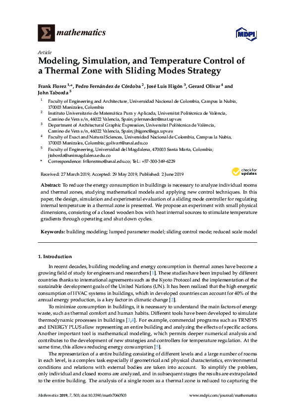 (PDF) Modeling, Simulation, and Temperature Control of a Thermal Zone ...