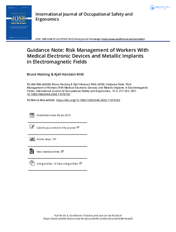(PDF) Guidance note: risk management of workers with medical electronic ...