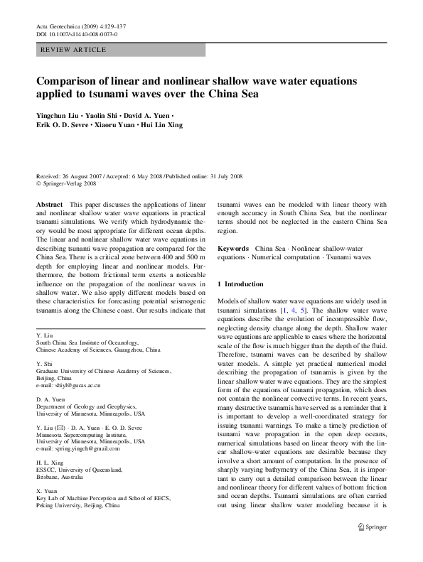 (PDF) Comparison of linear and nonlinear shallow wave water equations ...