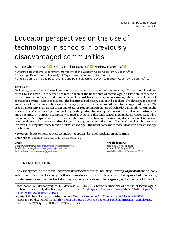 (PDF) Educator perspectives on the use of technology in schools in ...