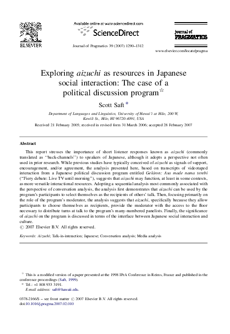 (PDF) Exploring aizuchi as resources in Japanese social interaction ...