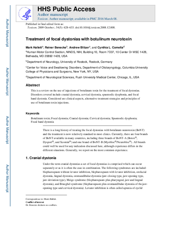(PDF) Treatment of focal dystonias with botulinum neurotoxin