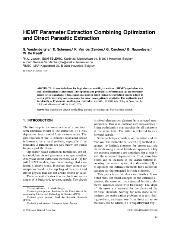 (PDF) HEMT parameter extraction combining optimization and direct ...